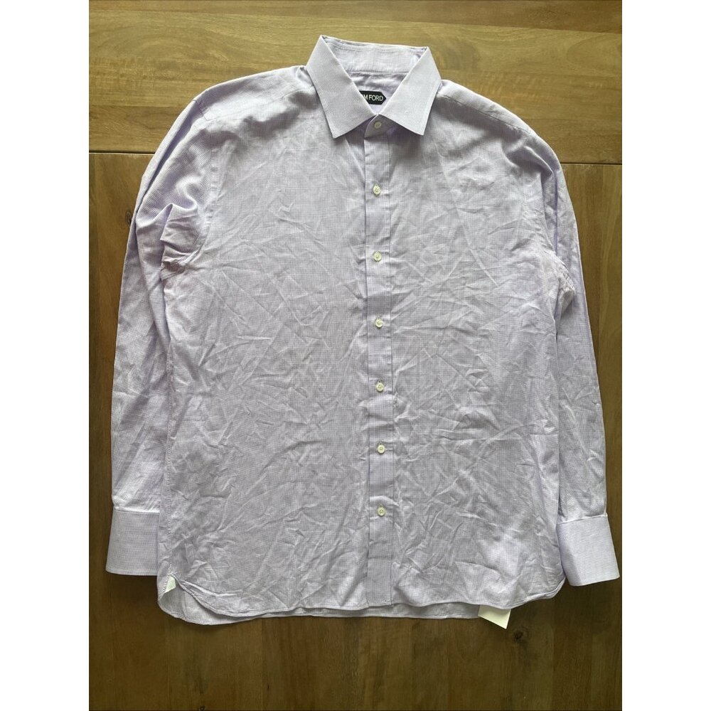 Tom Ford Light Purple Houndstooth Button Up Mens Size 17.5 44 Luxury Dress Shirt